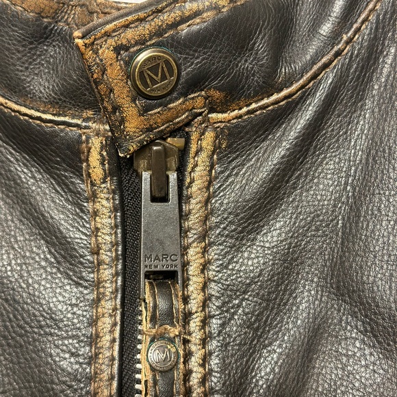 Marc New York Andrew Marc Distressed Heavy Moto Leather Jacket Mens Size XL - Picture 11 of 16